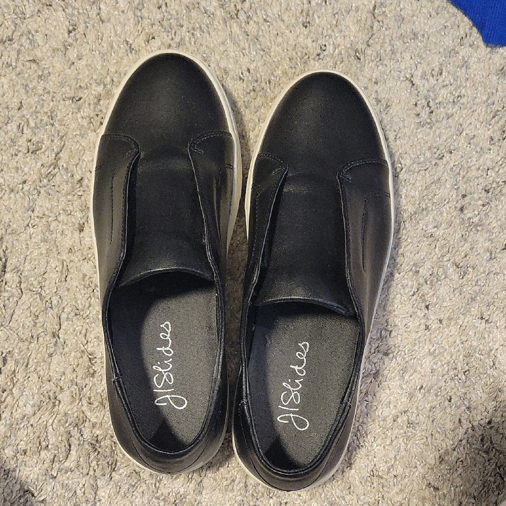 J/SLIDES Black Leather Slip-On Shoes